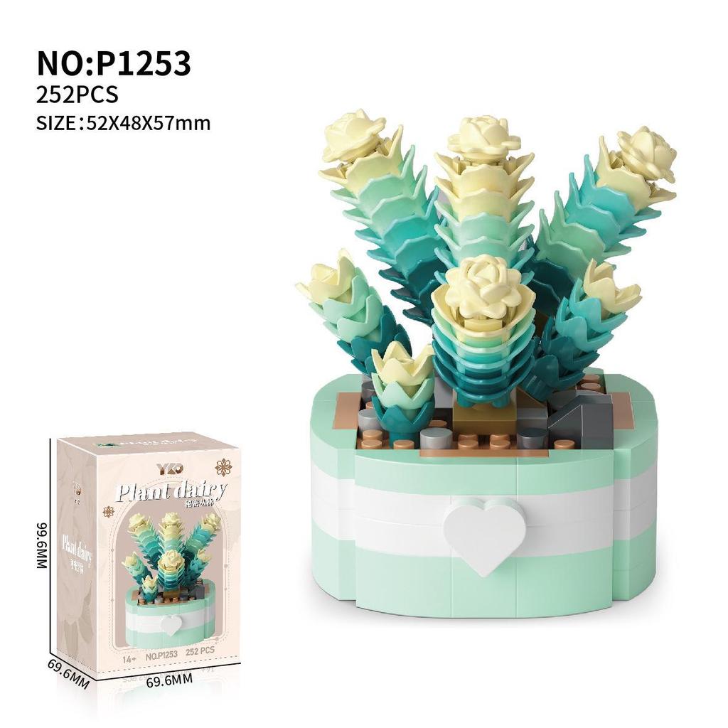 Lego-Compatible Micro Bricks Succulent Plant & Rose Bouquet Bonsai Girls' Assembly Toy Gift