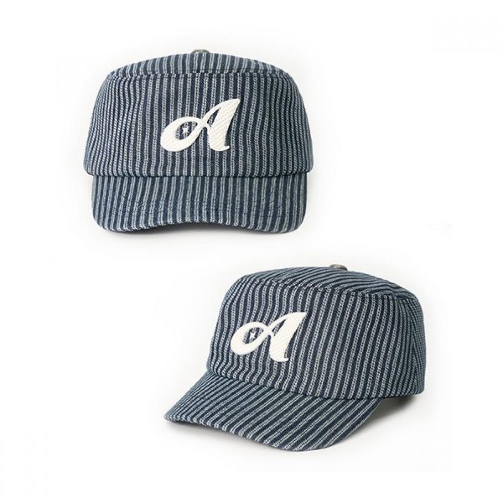 Allincomplete Stripe Stitch Denim Pillbox Cap