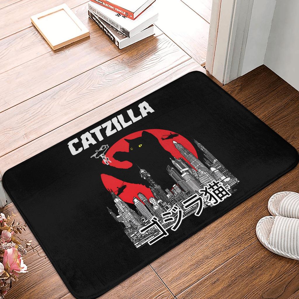 Funny Catzilla Cat Japanese Art Front Door Mat Anti-Slip Indoor Quick Dry Doormat Living Room Entrance Rug Carpet