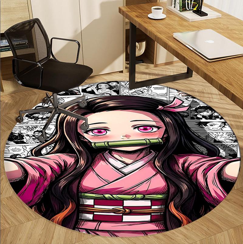 Demon Slayer Pattern Round Rug, Indoor/Outdoor Mat, for Picnic, Gameroom, Bedroom, Office, Living Room, Home Decor Carpet, Birthday Gift