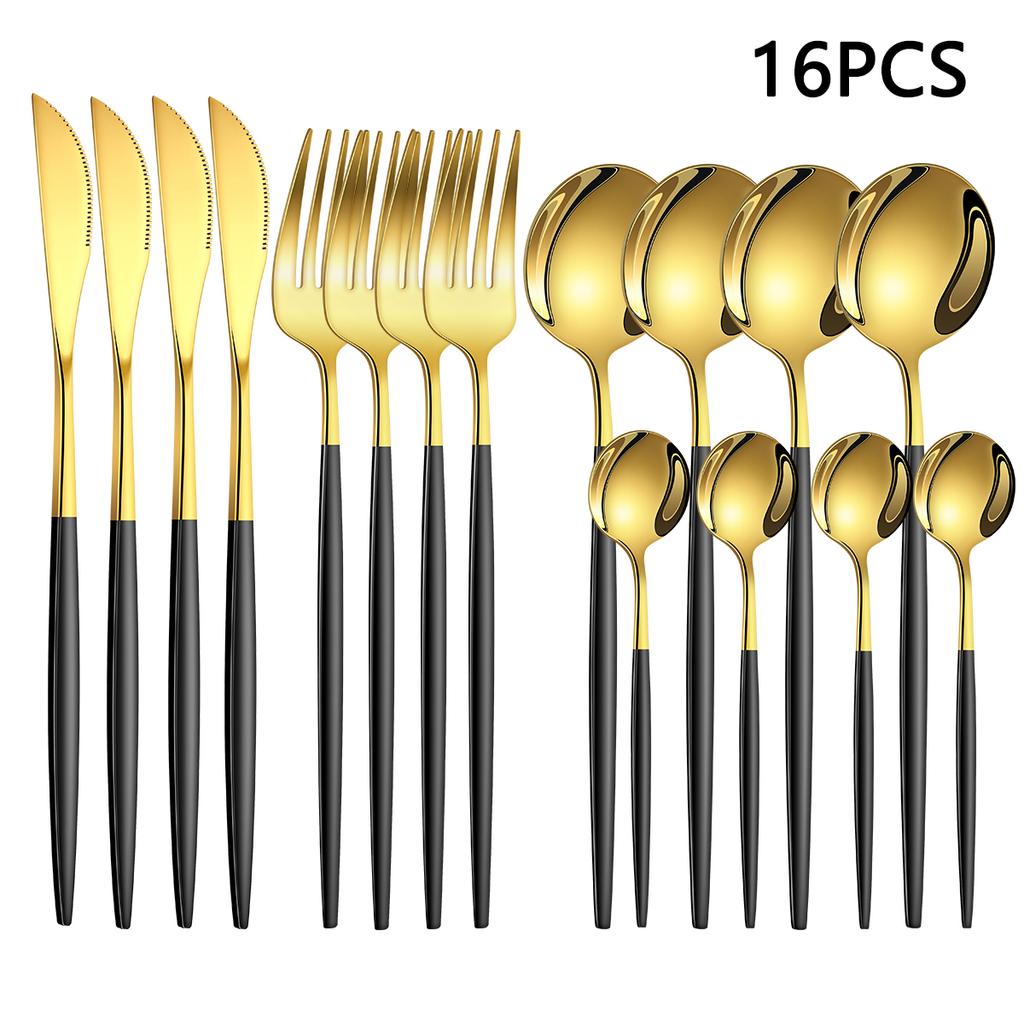 16pcs Household Stainless Steel Tableware Set Western Steak Knife Fork Spoon Tableware Hotel Restaurant Tableware