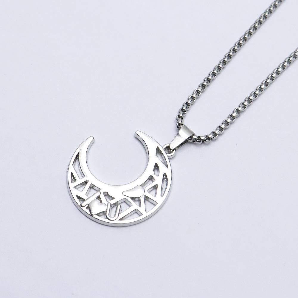Heart & Moon Patchwork Pendant Titanium Steel Necklace for Couples