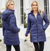Women’s Hooded Jacket Cotton Padded Light Rain Water Resistant Zipper Closure Windproof Puffer Coats Hidden Side Pockets Winter Long Outwear