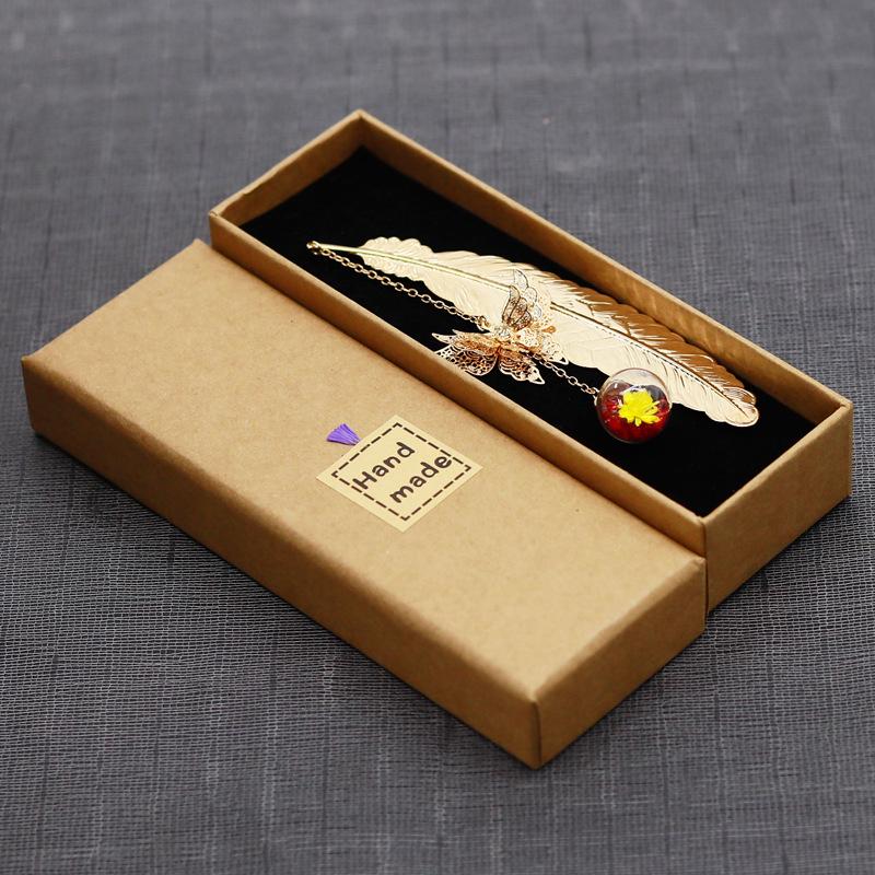 Classical Chinese Style Cicada Wing Metal Feather Bookmark with Leaf, Butterfly, and Dried Flower Accents