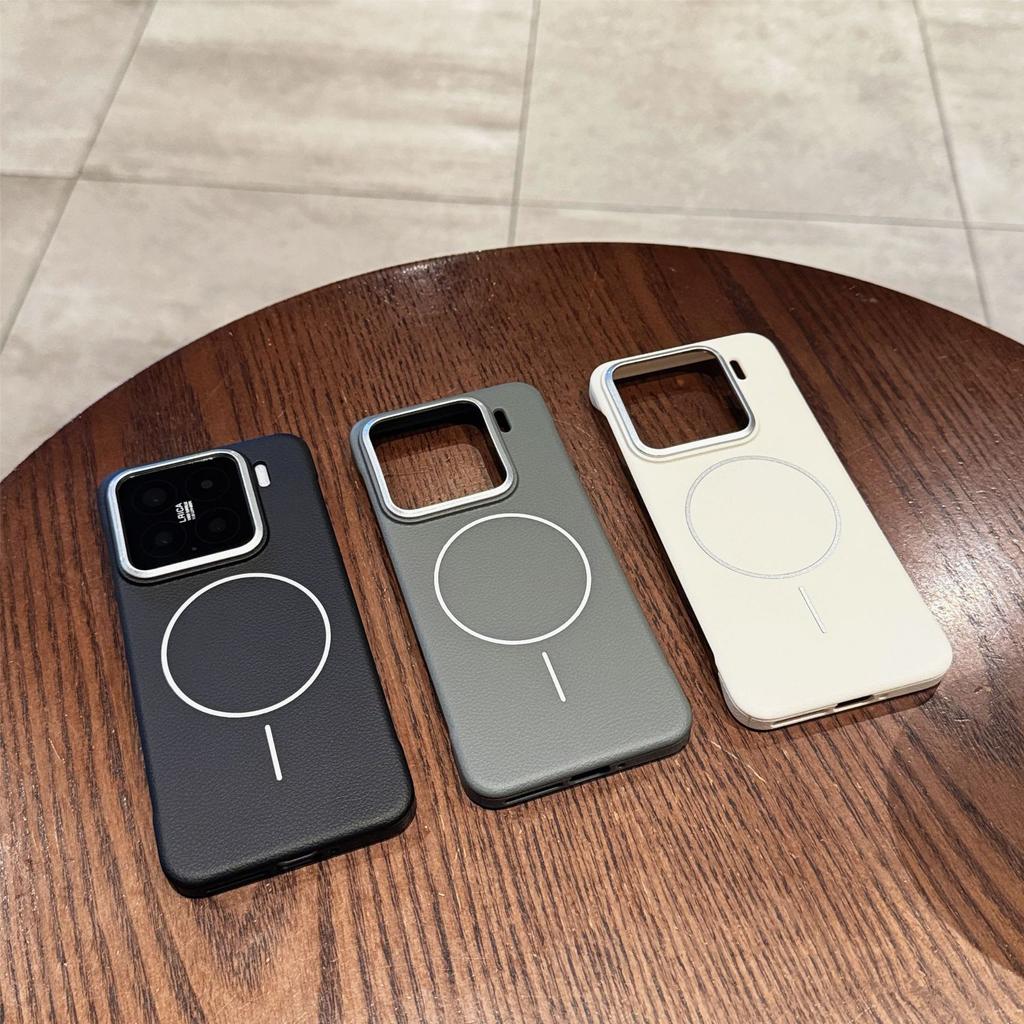 PC Borderless Leather Pattern Fine Ring Magnetic Attraction Is Suitable for Xiaomi Xiaomi15Pro Mobile Phone Case Xiaomi15 Protective Case