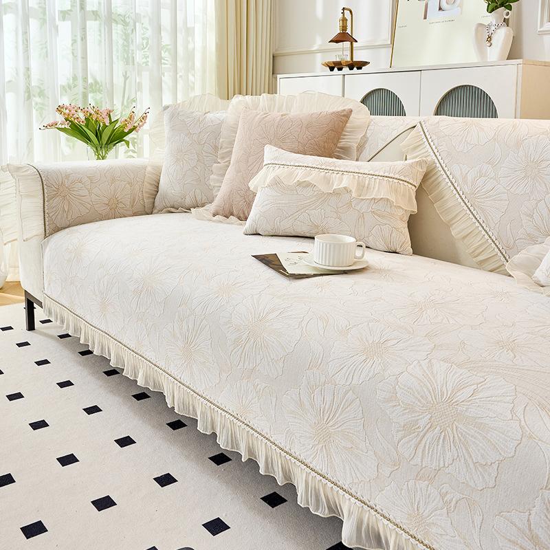 

Новая кружевная подушка для дивана в стиле легкой роскоши, универсальный чехол для дивана из шенилла и кожи с нескользящим покрытием, тканевый чехол для подушки сиденья на все сезоны 70*70cm