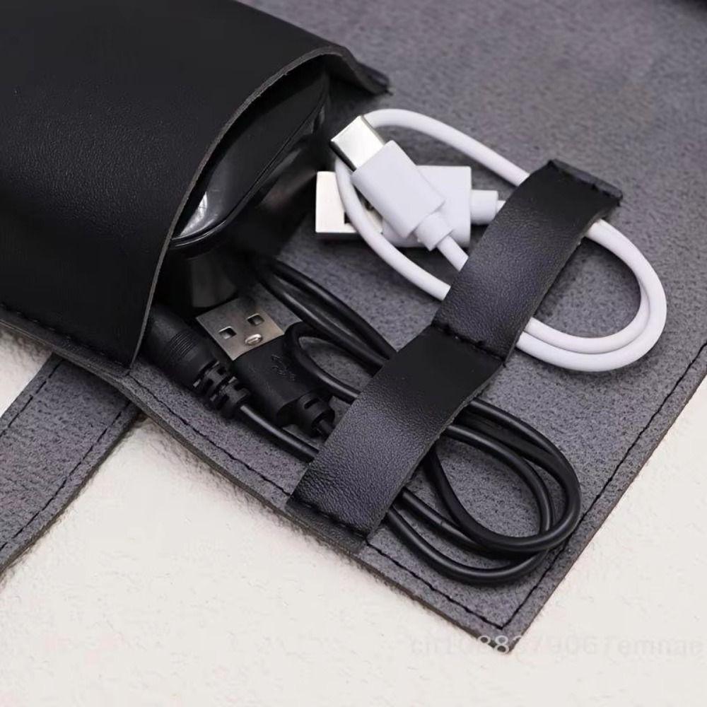 PU Leather Cable Organizer Pouch Durable Data Cable Storage Bag School Accessories