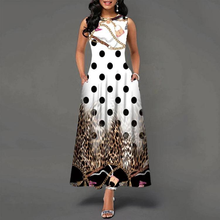 Women Summer Sleeveless V Neck Printed Maxi Dress