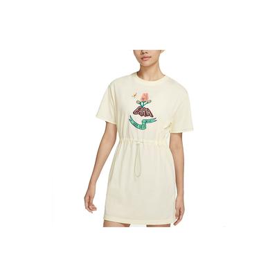 Ropa deportiva Logo de dibujos animados Transpirable Absorbe la humedad Jersey Cuello redondo Manga corta Vestido Vestido de mujer Amarillo claro DM7911-715