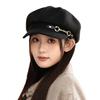 Autumn and winter hats women's solid color versatile octagonal hats temperament show face small beret big head circumference painter hat