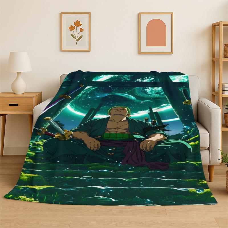 Anime Zoro One P-Piece Cartoon Flannel Blanket Soft Warm Throw Blanket for Bedroom Living Room Bed Travel Camping Picnic Kid