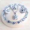 Conjuntos de joyería de circonia azul para mujer, Plata de Ley 925, joyería de disfraz nupcial para boda, pendientes, anillos, pulseras, collar con colgante