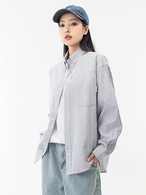 Women's Korean Style Striped Long-Sleeve Shirt Jacket - New Spring Casual Outerwear