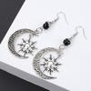 Bohemia Retro Silver Color Sun Hollowed-out Crescent Moon Five-pointed Star Pendant Dangle Earrings for Women Charm Jewelry Gift