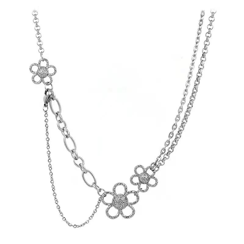 Three flower splicing necklaces half stacked wearing cold wind hip hop cool tide sweater chain