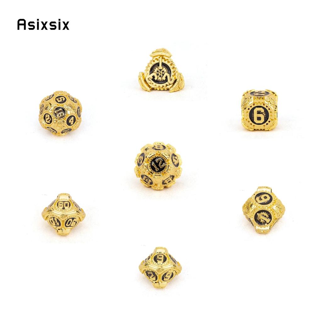 7 sztuk złote czarne koło zębate metalowe kostki solidny metalowy zestaw kości wielościennych nadaje się do odgrywania ról RPG gra planszowa gra karciana