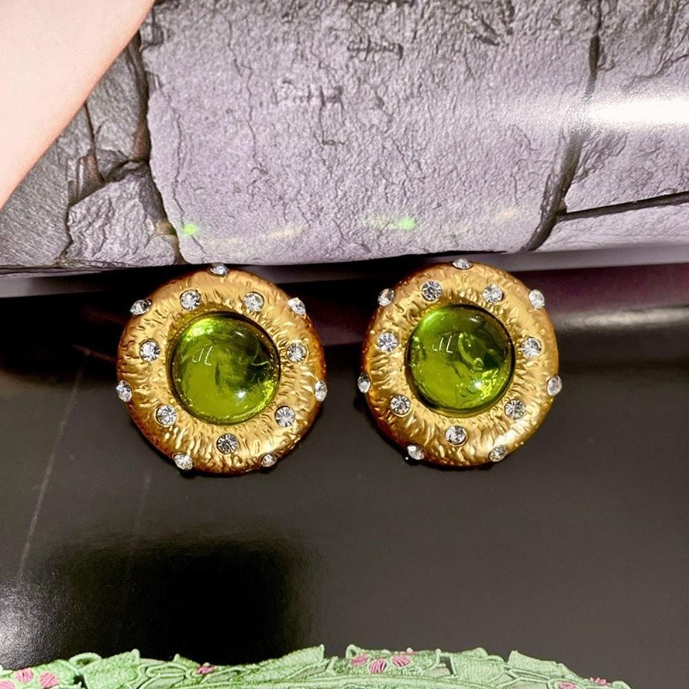 1 Pair Sparkling Design Green Crystal Earrings Green Crystal Sparkling Earrings Women Jewelry