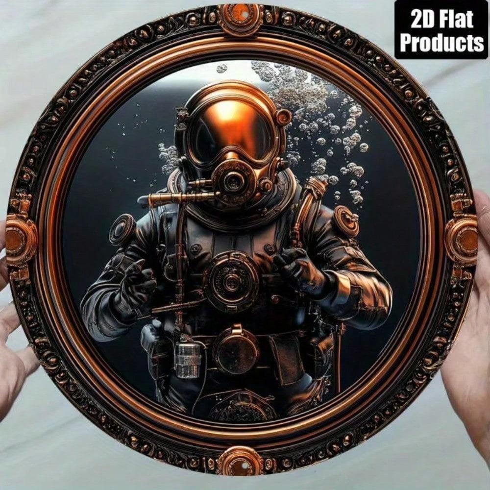Vintage Nautical Diver Metal Sign 8x8 Inch Round Retro Wall Art Home Office Decor Gift For Dad