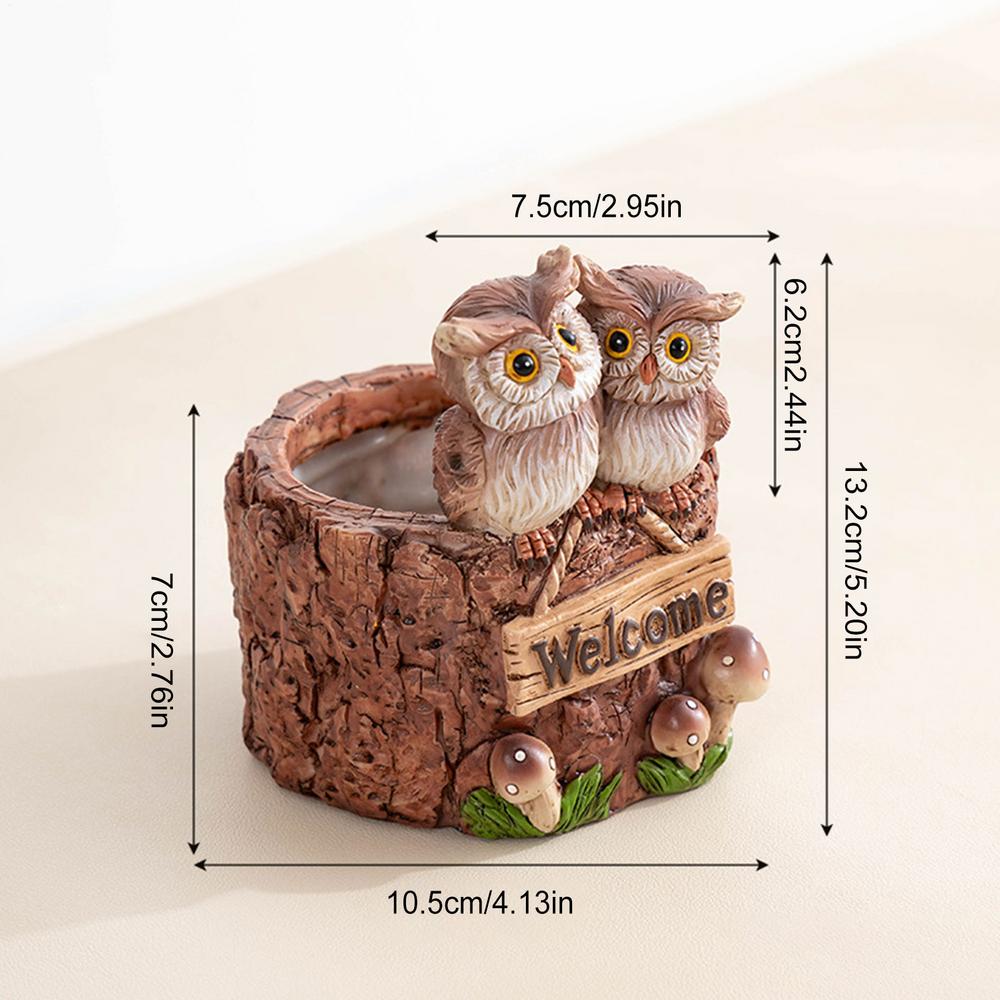 Small Resin Owl Flower Pots With Welcome Sign Funny Tree Stump Shape Mini Flower Pots Penholder Containers For Bedroom Deco