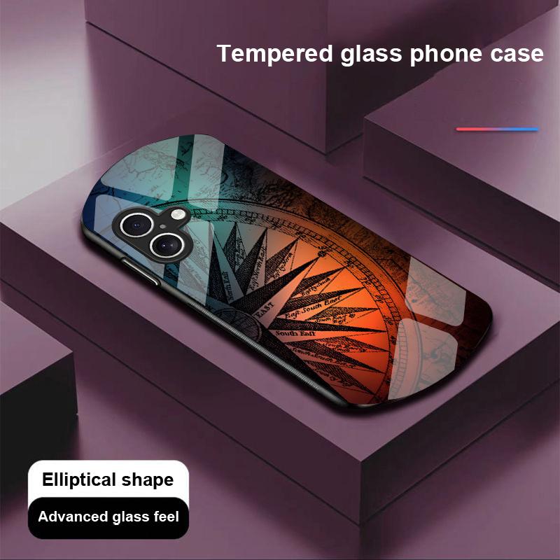 

Высокий Компас Черный Для Apple IPhone 16 11 13 15 14 Pro Max 12 Mini 7 8 Plus XR X XS Чехол для телефона из закаленного стекла эллиптической формы For iPhone 13 Mini