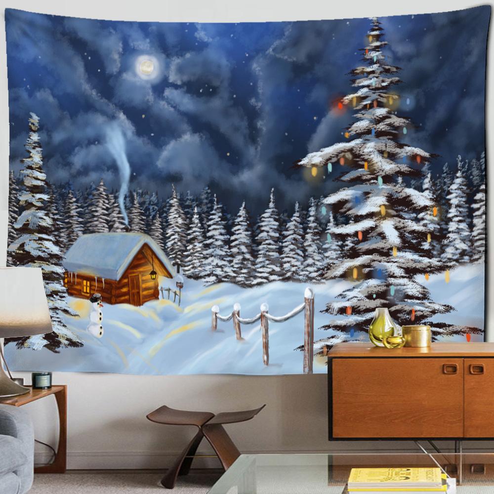 

Психоделический лесной гобелен, картина маслом, кедровая снежная сцена, иллюстрация, настенная подвеска для спальни, эстетическое украшение, домашний декор 100X75CM