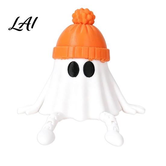 Artistic Ghost Sculptures Halloween Pumpkin Figurine 3D Printed Statue with Desk Ornaments Poseable Joint Spooky Articulated Decor Ornament