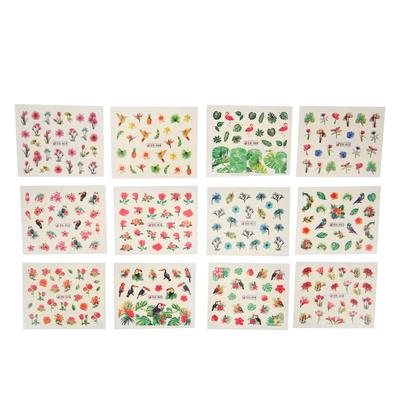 12 Feuilles Autocollants Nail Art Plantes Naturelles Feuilles Fleurs Décalcomanies Ongles Transfert à l'Eau pour Ongles DIY