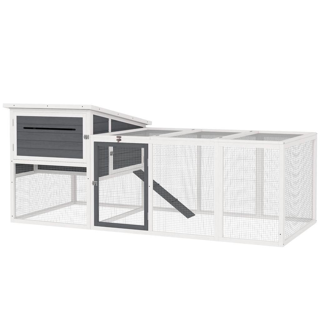 Fir Wood Chicken Coop with House, Nesting Box and Outdoor Area, 214x101x91.5 cm, Grey