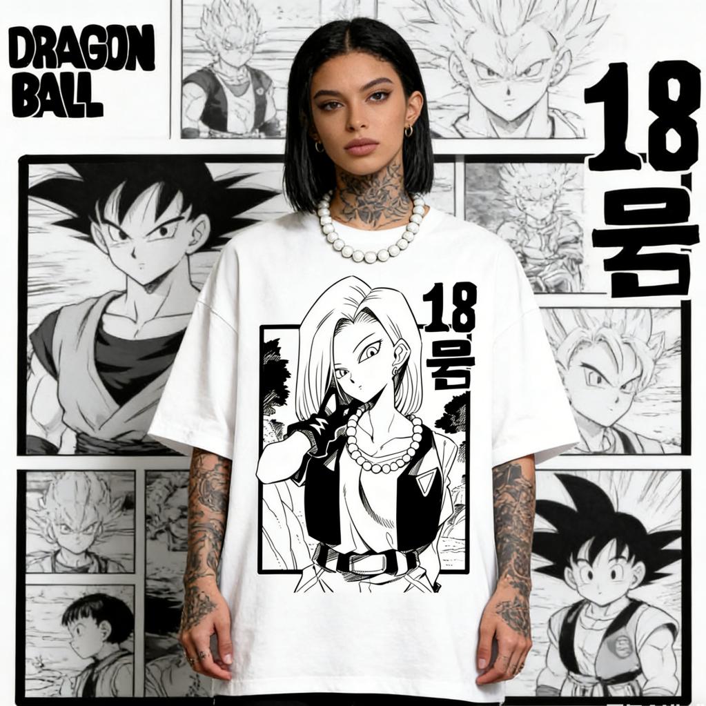 Dragon Ball Z Anime Android 18 Printed T-shirt Men's and Women's T-shirt Men's Top Sports T-shirt Men's T-shirt Summer T