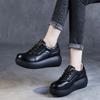 Fashion 6CM Women Platform Shoes Handmade Retro Style Genuine Cow Leather Lace-Up Wedges Heel Height Increasing Casual Single Shoes