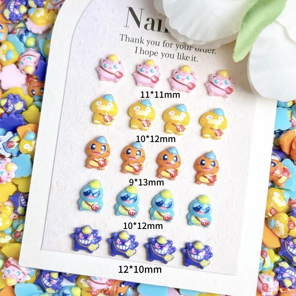 10-50pcs Cartoon Pokmon Nail Decorations Cute Squirtle Psyduck Girls Nail Accessories Fun Gift Handmade DIY for Friends