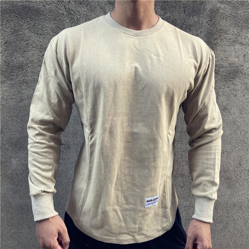 Simple Men's Clothing Round Neck Fashion New Comfortable Long Sleeve Solid Color Tops Retro Popularity T-Shirts Hot Selling