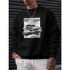 Men's Car Racing Speed Print Crew Neck Sweatshirt, Versatile For Sports And Leisure, Plus Size.
