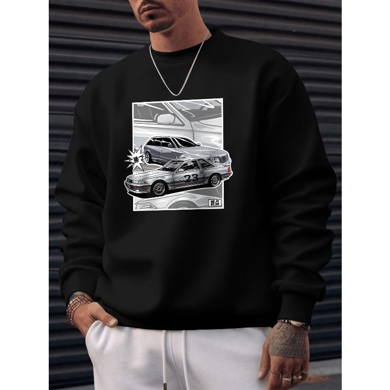 Men's Car Racing Speed Print Crew Neck Sweatshirt, Versatile For Sports And Leisure, Plus Size.