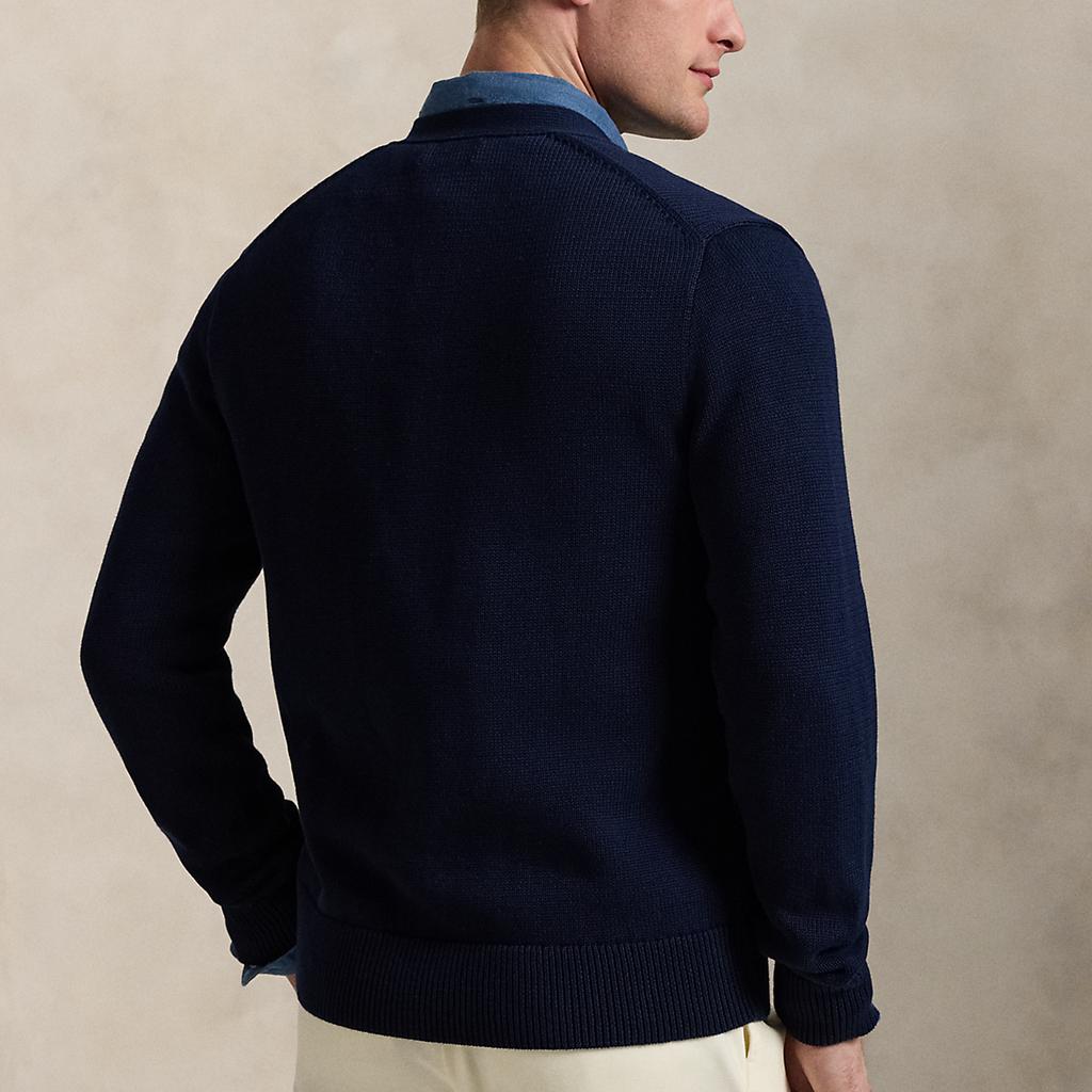 Polo Ralph Lauren Logo Embroidered V-Neck Single-Breasted Long Sleeve Knit Sweater Men Sweater Blue MNPOSWE16822195-999