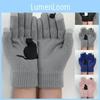 Women Knitted Warm Gloves Winter Full Finger Screen Touch Cat Bird Mitten Print