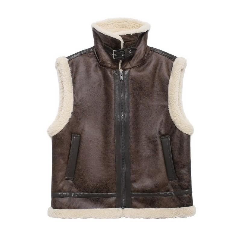 Womens Teddy Fleece Lined Fur Vest Winter Warm Sleeveless Jacket Street Style Zip Up Waistcoat