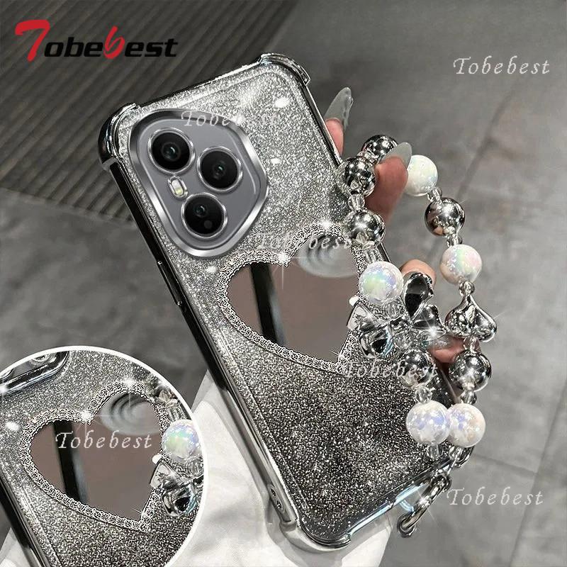 Love Mirror Bead bracelet Plating Case for Huawei Honor 400 300 Ultra 200 100 90 Lite 80 70 60 Pro Glitter Shockproof Cover