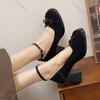 Fashion Retro French Thick Heel Temperament Mary Jane Shoes Women Suede Ankle Buckle Pumps Bow Thick High Heels Elegant Women's Shoes