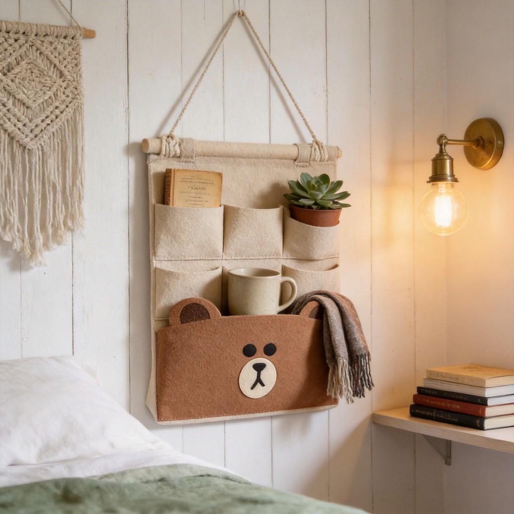Bear Cartoon Wall Hanging Storage Bag For Bedroom Organizer And Multipurpose Use