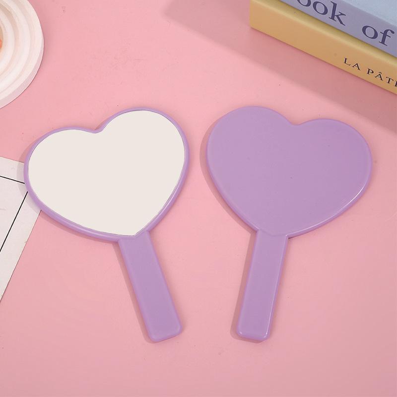 Heart-Shaped Handheld Makeup Mirror with Cute Handle - Customizable Gift for Girls