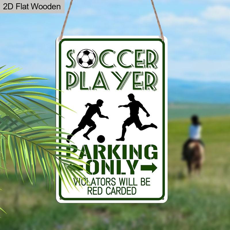 2D Flat, 1pc Soccer Player Parking Only Aluminium Metal Wall Decor Sign - 8"x12" Funny Sports Parking Decor, Football Player Silhouette Wall Art