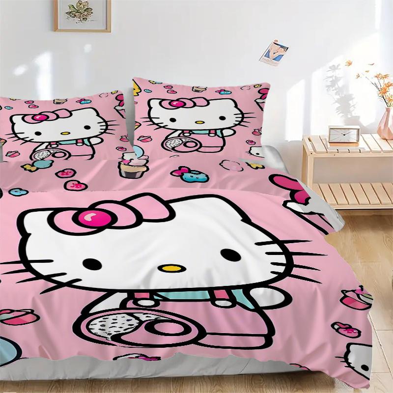 

3pcs Hello Kitty s Whimsical Journey Through Colorful Treats and Friends Quilt Set - Soft and Comfortable Bedroom, Guest Room and Dorm Decor 135x200cm