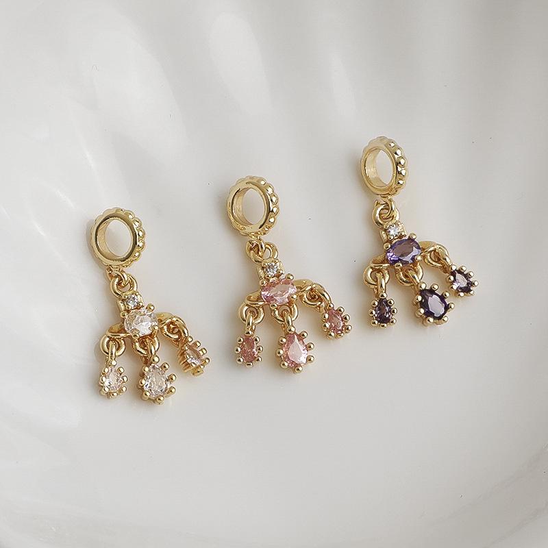 Charm Bracciale Pendente Pianeta Zircone Goccia d'Acqua Placcato Oro 14K Materiale Gioielli Fai da Te