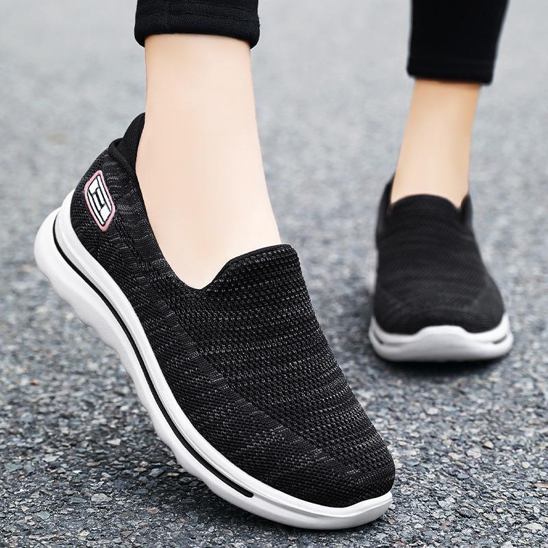 Shoes women's autumn middle-aged and old mother shoes one-pedal flat-soled elderly shoes non-slip soft-soled fly-woven women's shoes