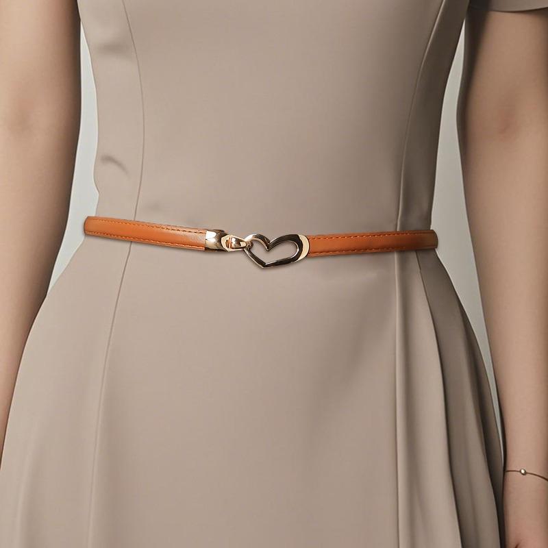 Fashionable Minimalist Heart-Shaped Adjustable Slim Belt for Women – Versatile Small Leather Belt for Dresses and Skirts