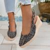 Women's Platform Wedge Heel Mules - Closed Toe Backless Sandals with Jute Rope Sole, Chunky Heel Spring Shoes