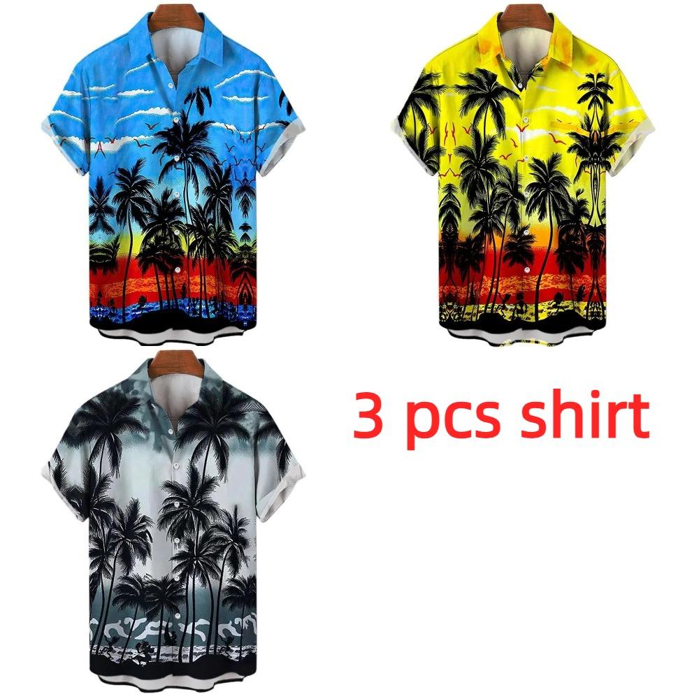 Multicolored Coconut Tree Printing Shirt Summer Hawaiian Beach Vacation Clothing Men's Fashion Street Style Shirt Daily Men's and Women's Shirt