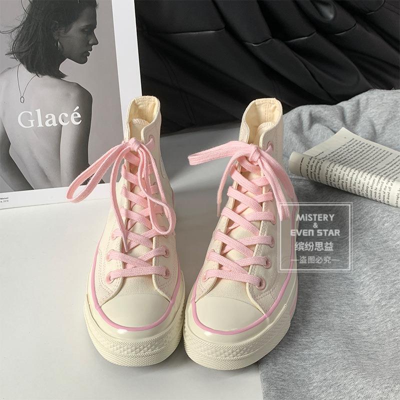 New product hot sale new classic cherry blossom powder high-top canvas shoes women's versatile board shoes