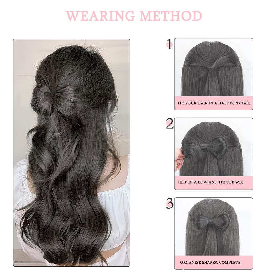 Syntetisk chignon sløyfe hestehale klips i hårforlengelser Naturlig falskt mørkt brunt hår Hårnåler Bånd Tilbehør for kvinner